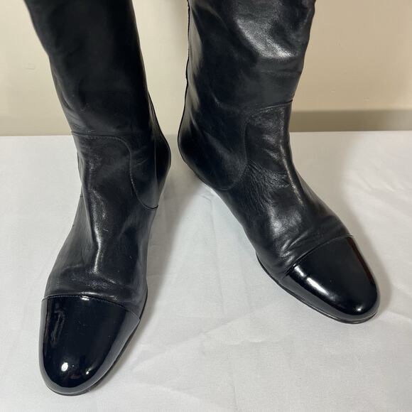 Prialpas Gomma Italy‎ Back Laced Tall Knee High Boot Black Leather 7 1/2 Riding - Picture 4 of 12